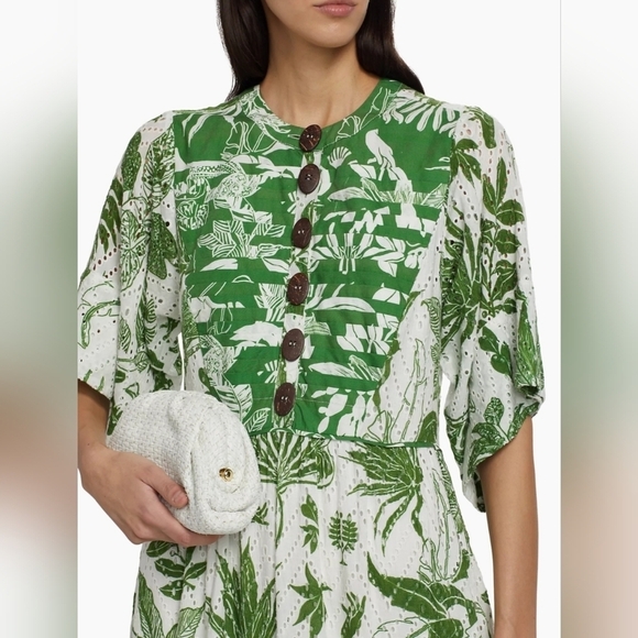 FARM Rio Forrest Soul Midi Dress Green & White Eyelet XS New With Flaw - Picture 4 of 9